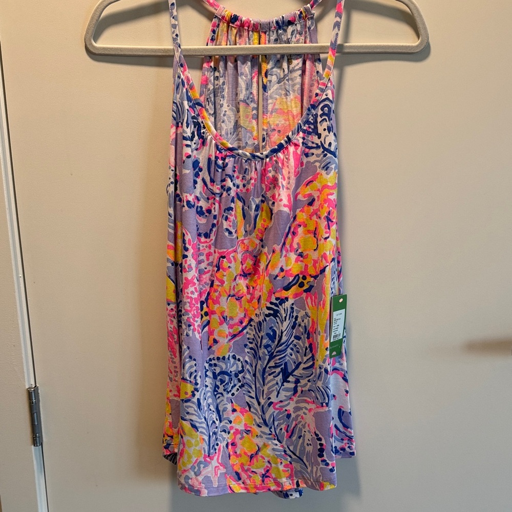 Lilly Pulitzer Lavender Floral Halter Tank - Pink Blue Yellow